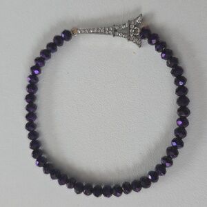 Purple Beaded Bracelet with Eiffel Tower Charm